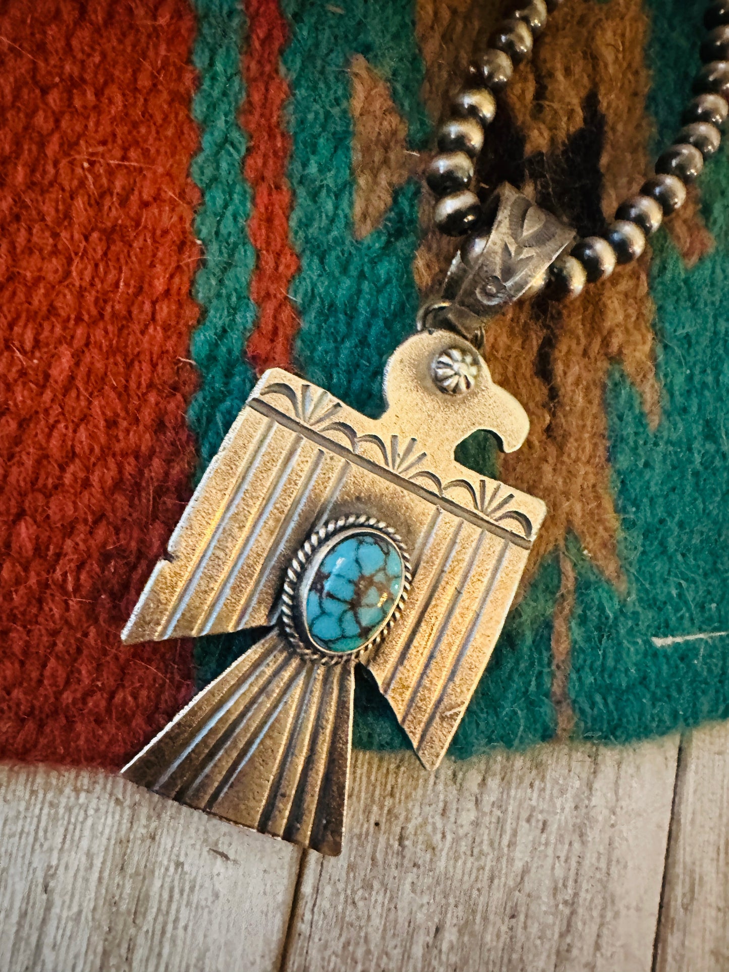 Handcrafted Sterling Silver & Turquoise Thunderbird Pendant by Kevin Billah
