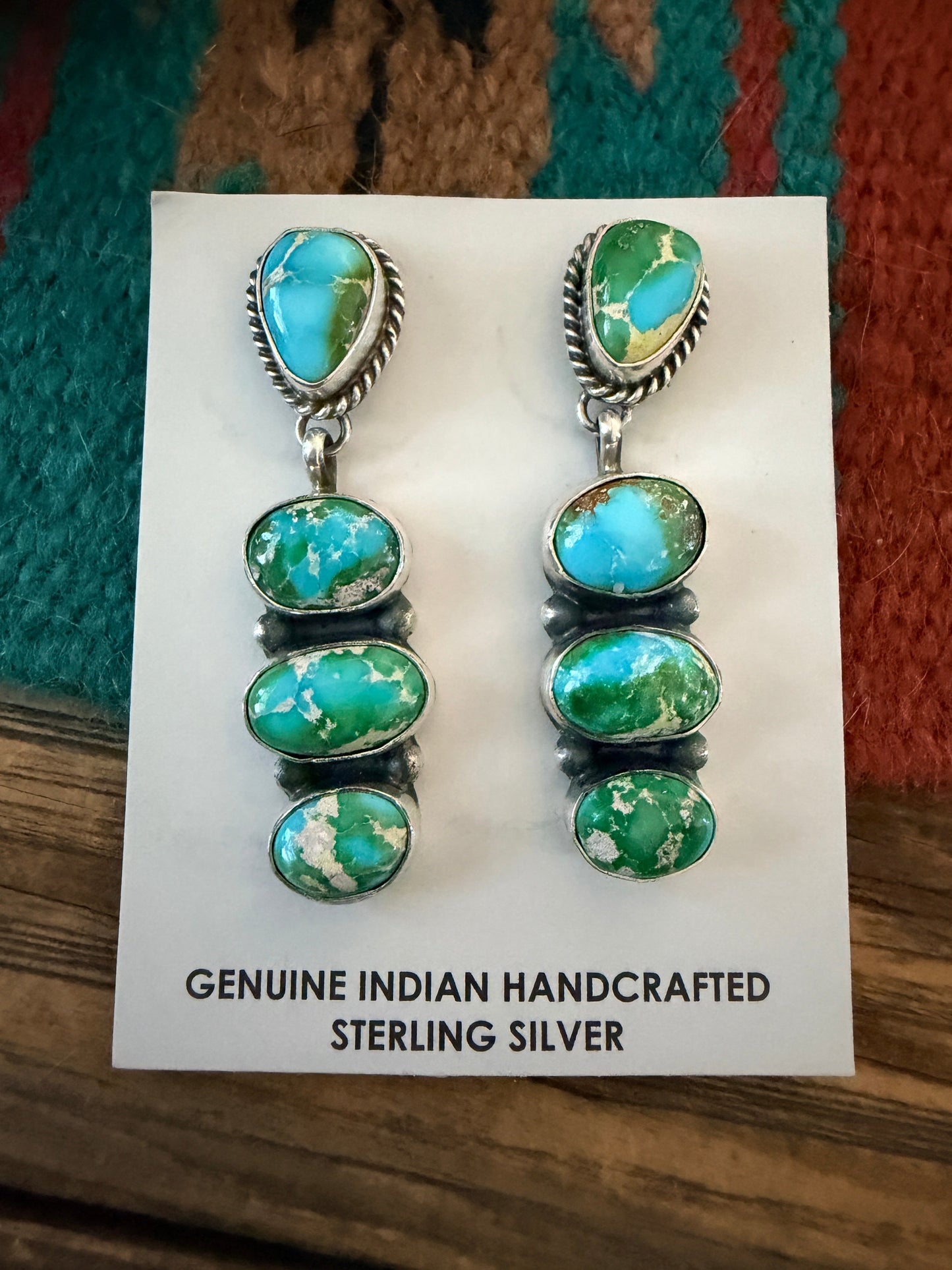 Handcrafted Sonoran Mountain Turquoise & Sterling Silver Dangle Earrings by Leticia Largo