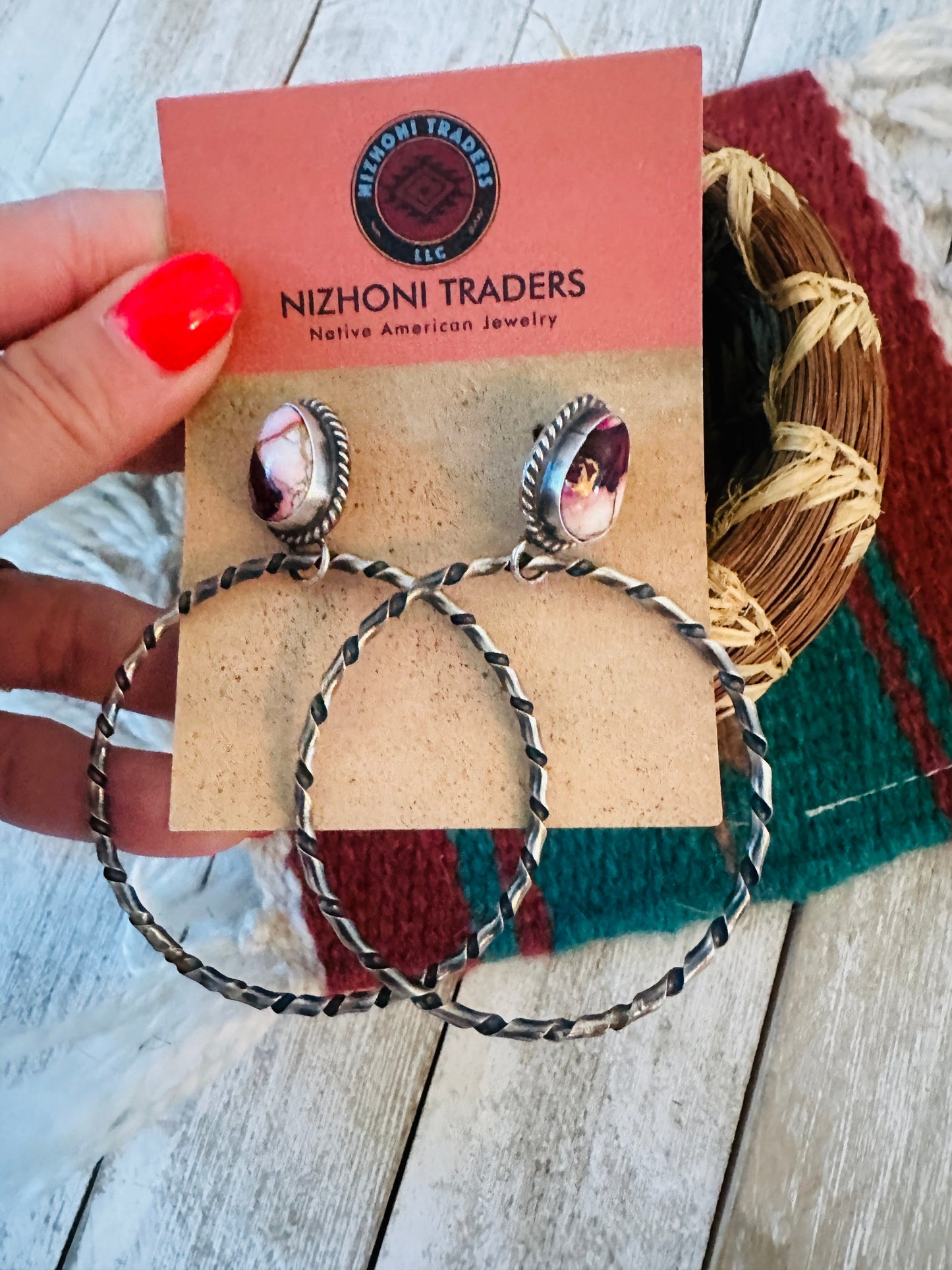 Handcrafted Rose Dahlia and Sterling Silver Dangle Hoop Earrings