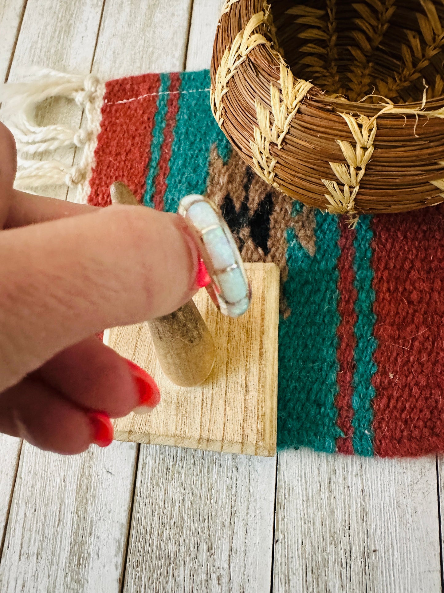 Handcrafted Sterling Silver & White Opal Inlay Band Ring