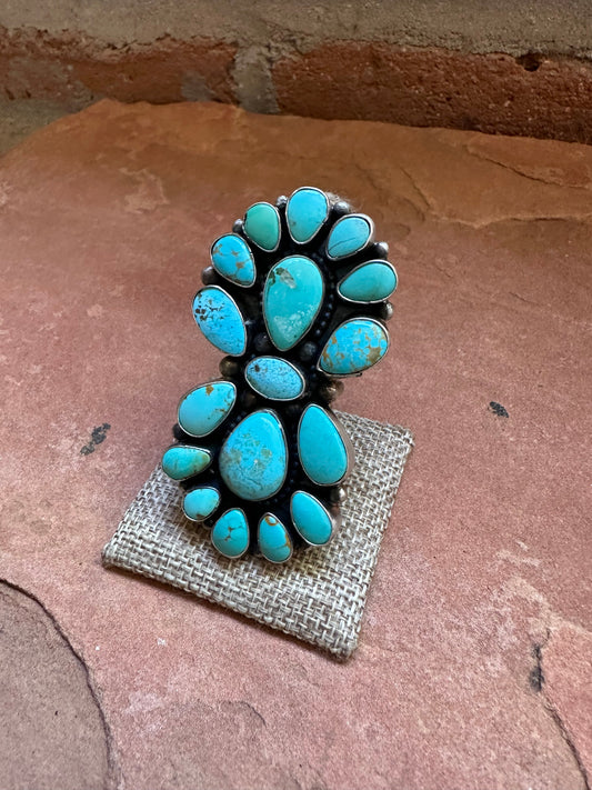 Handcrafted Turquoise & Sterling Silver Adjustable Ring Signed Sheila