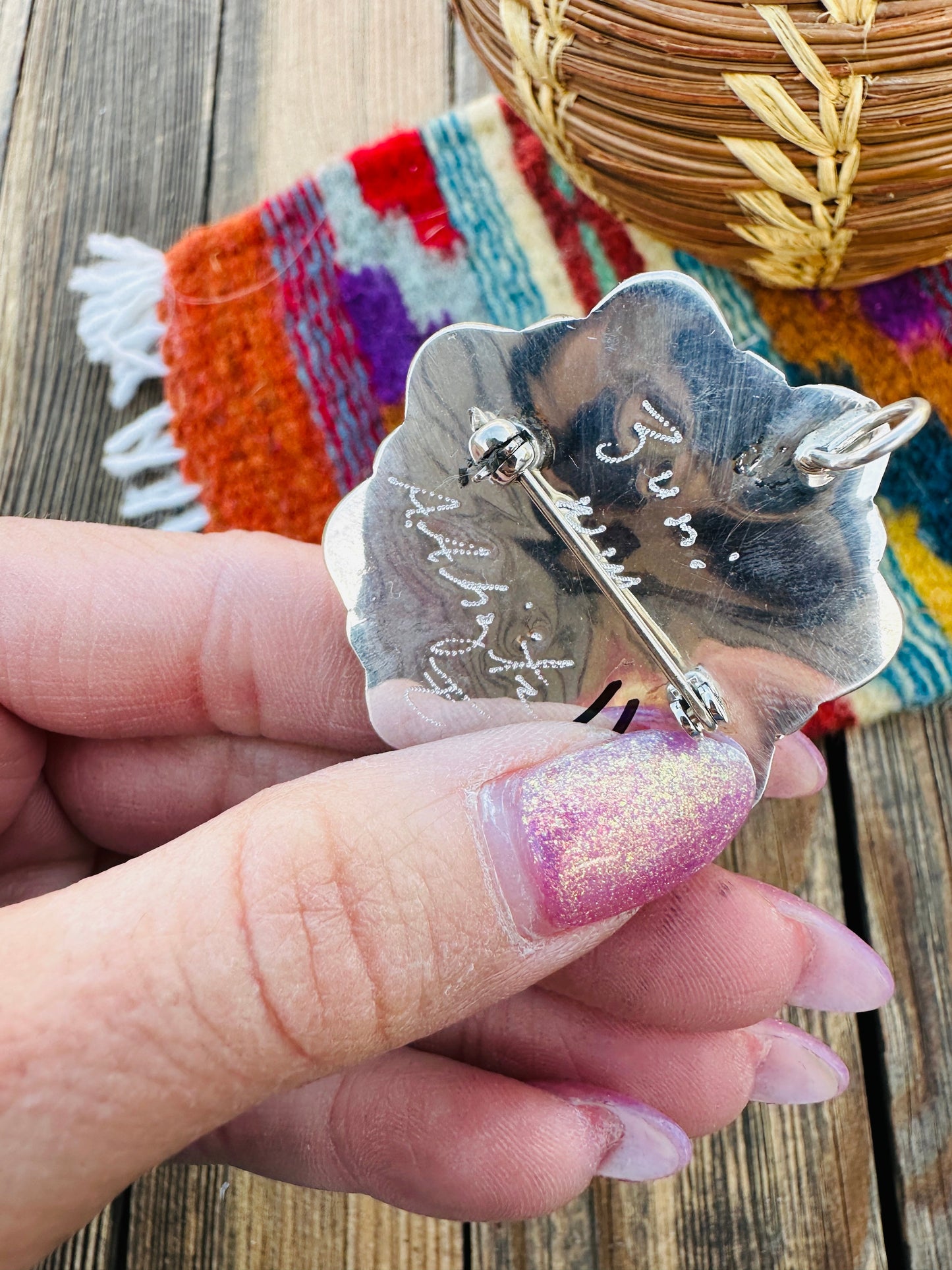 Handcrafted Sterling Silver and Mother of Pearl Brooch/ Pendant