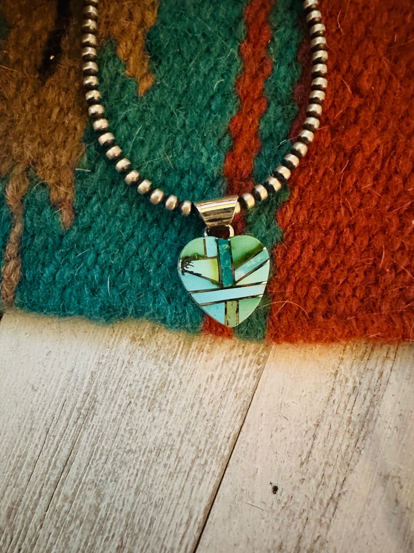 Handcrafted Turquoise & Sterling Silver Inlay Heart Pendant