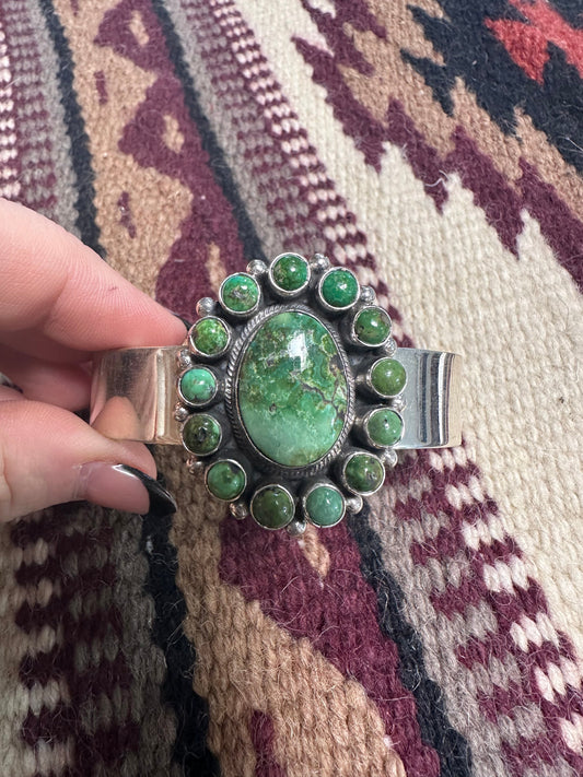 Beautiful B Johnson Handcrafted Sterling Turquoise Cluster Bracelet Cuff Signed