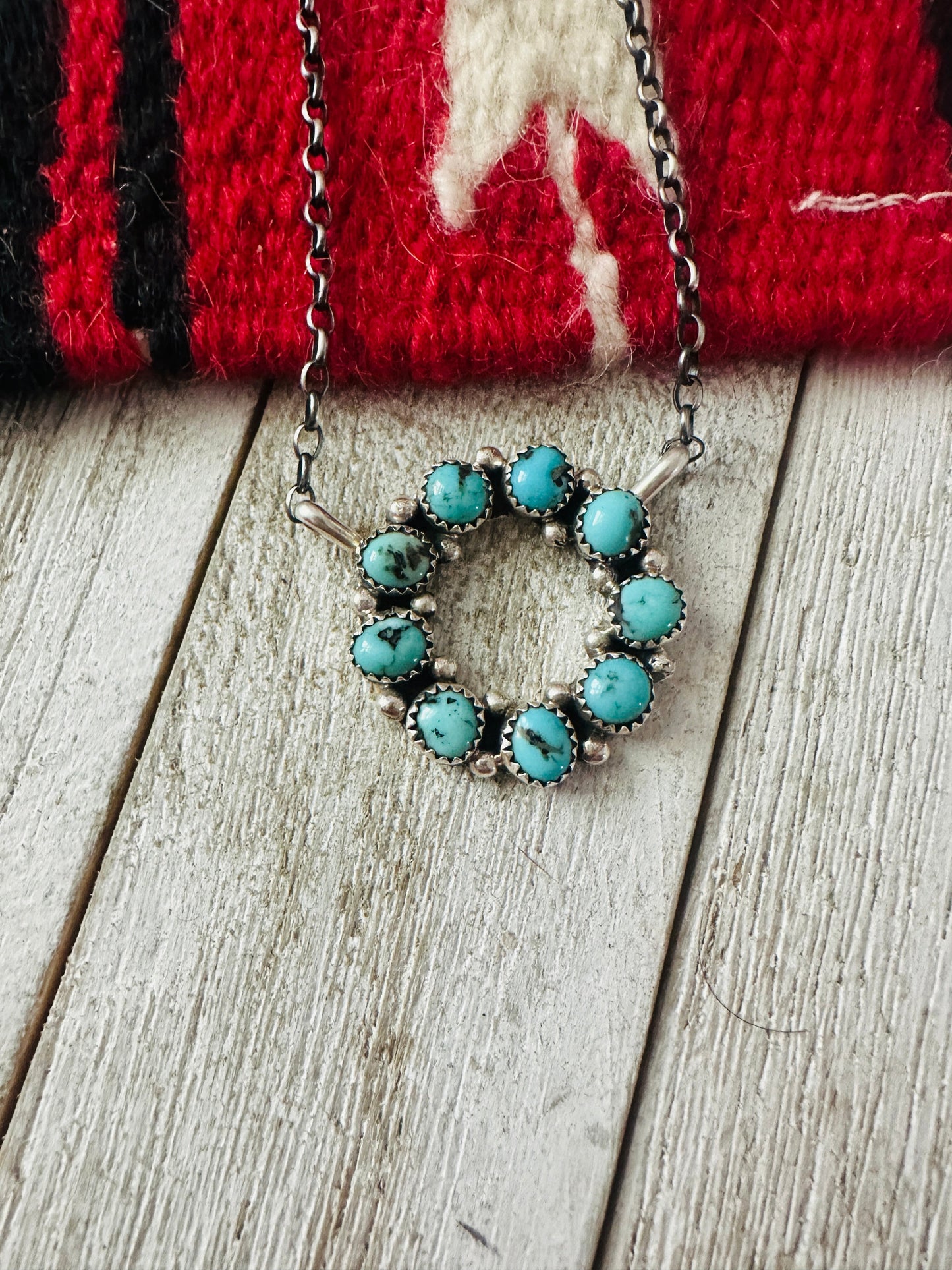 Handcrafted Sterling Silver & Kingman Turquoise Ring Necklace