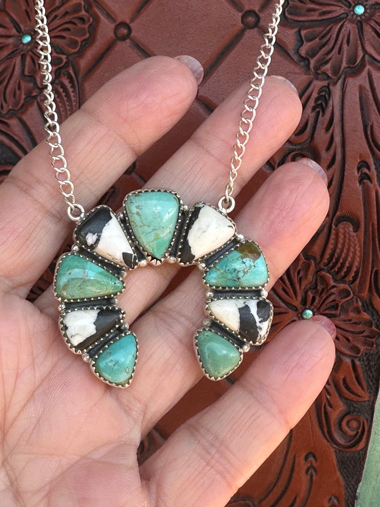 Handmade Sterling Silver Turquoise & White Buffalo Naja Necklace
