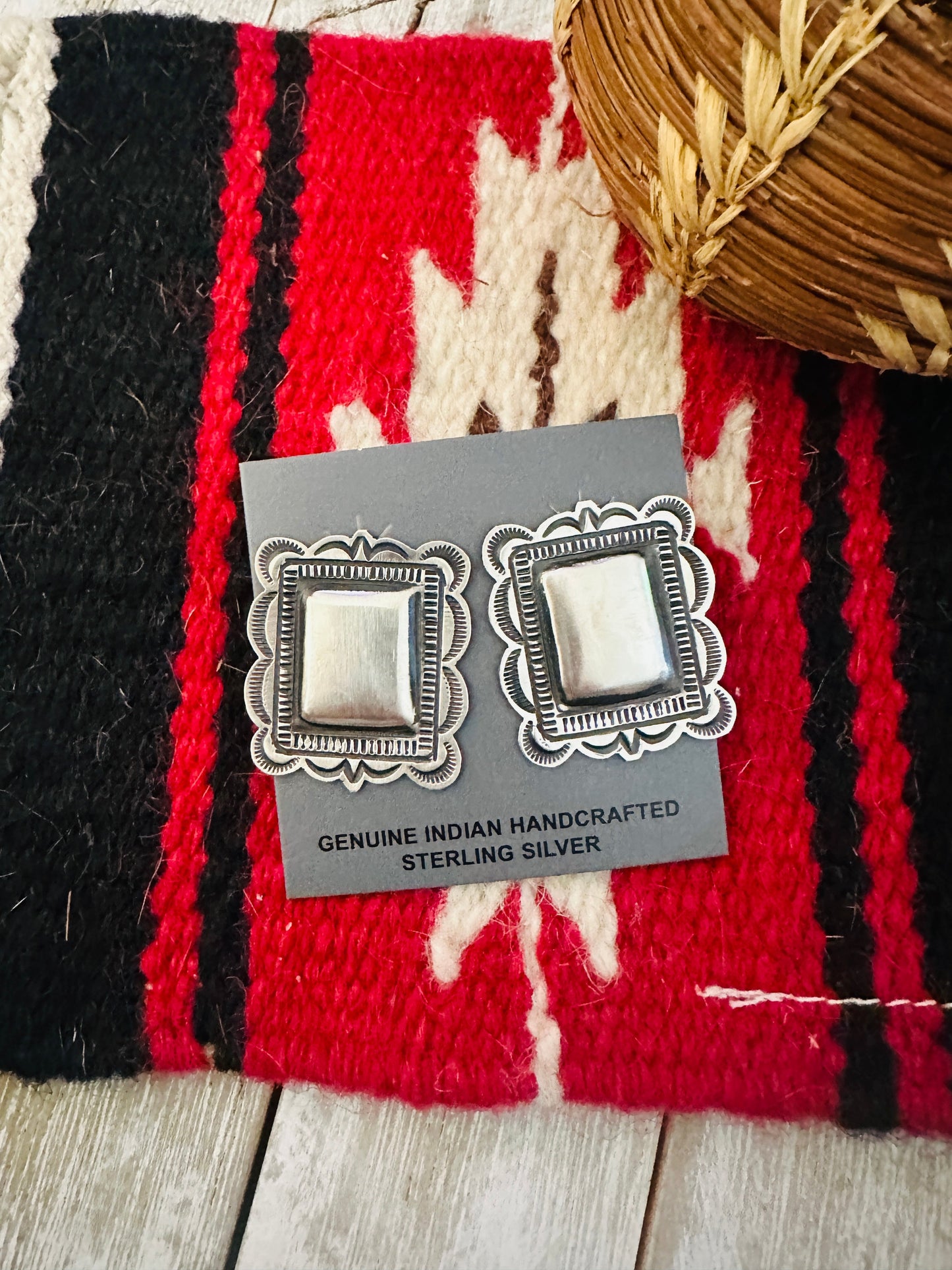 Handcrafted Sterling Silver Concho Post Earrings by Leander Tahe