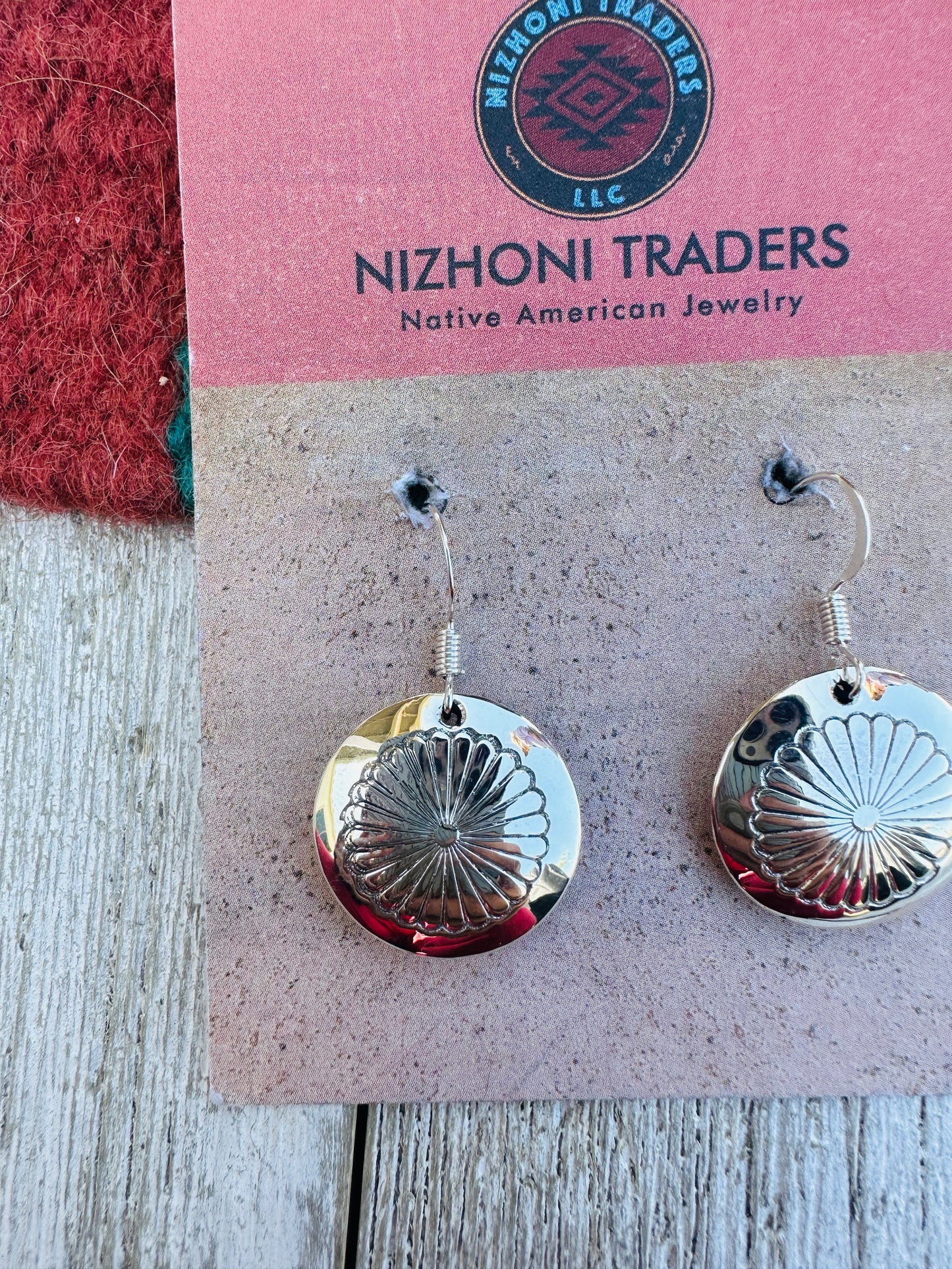 Handcrafted Hand Stamped Sterling Silver Concho Dangle Earrings