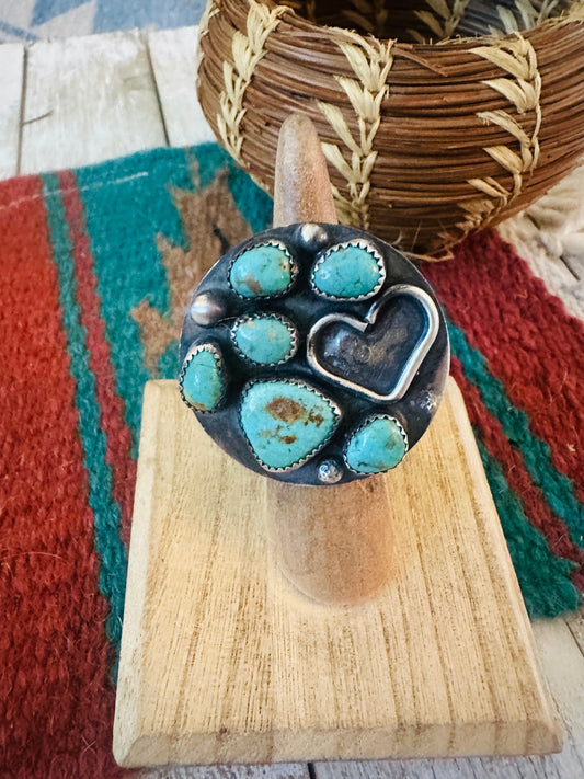 Old Pawn Handcrafted Sterling Silver & Turquoise Ring Size 5