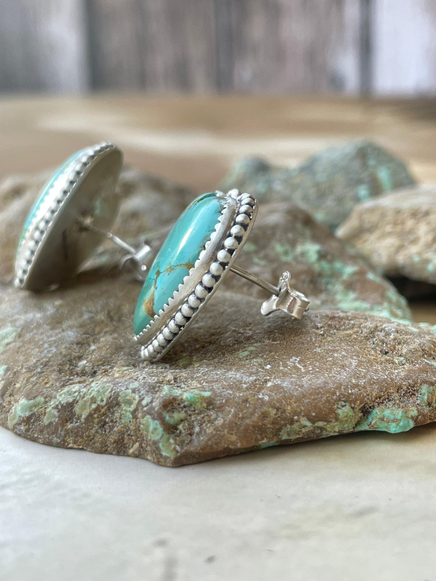 Handmade Turquoise and Sterling Silver Heart Post Earring