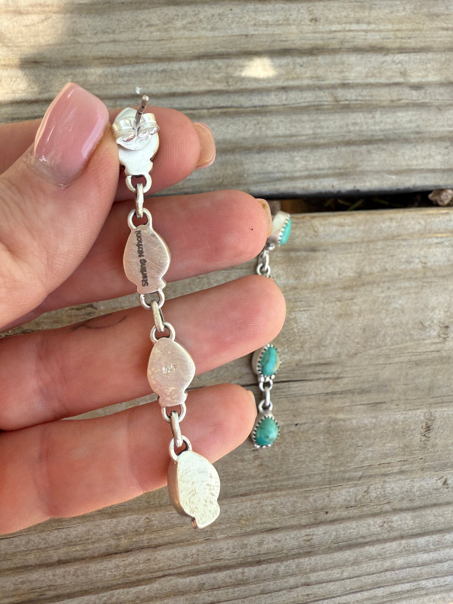 Handmade Sterling Silver Kingman Turquoise Dangle Earrings Signed Nizhoni 4 Stone