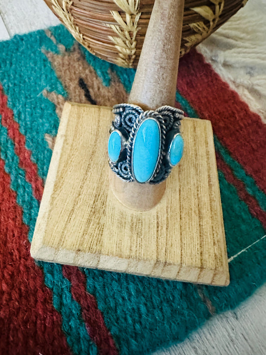 Handcrafted Sterling Silver and Turquoise Ring Size 9 by Hemerson Brown