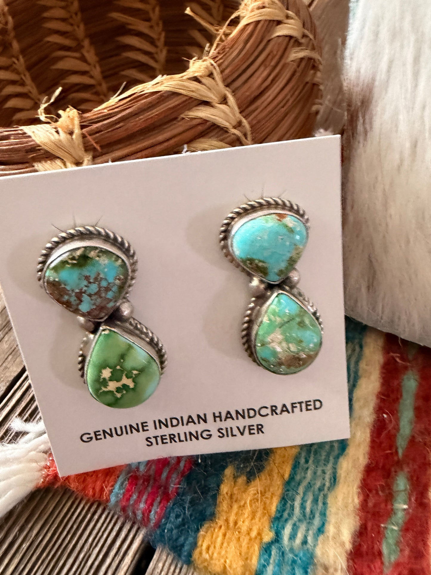 Handcrafted Sonoran Mountain Turquoise & Sterling Silver Necklace and Earring Set