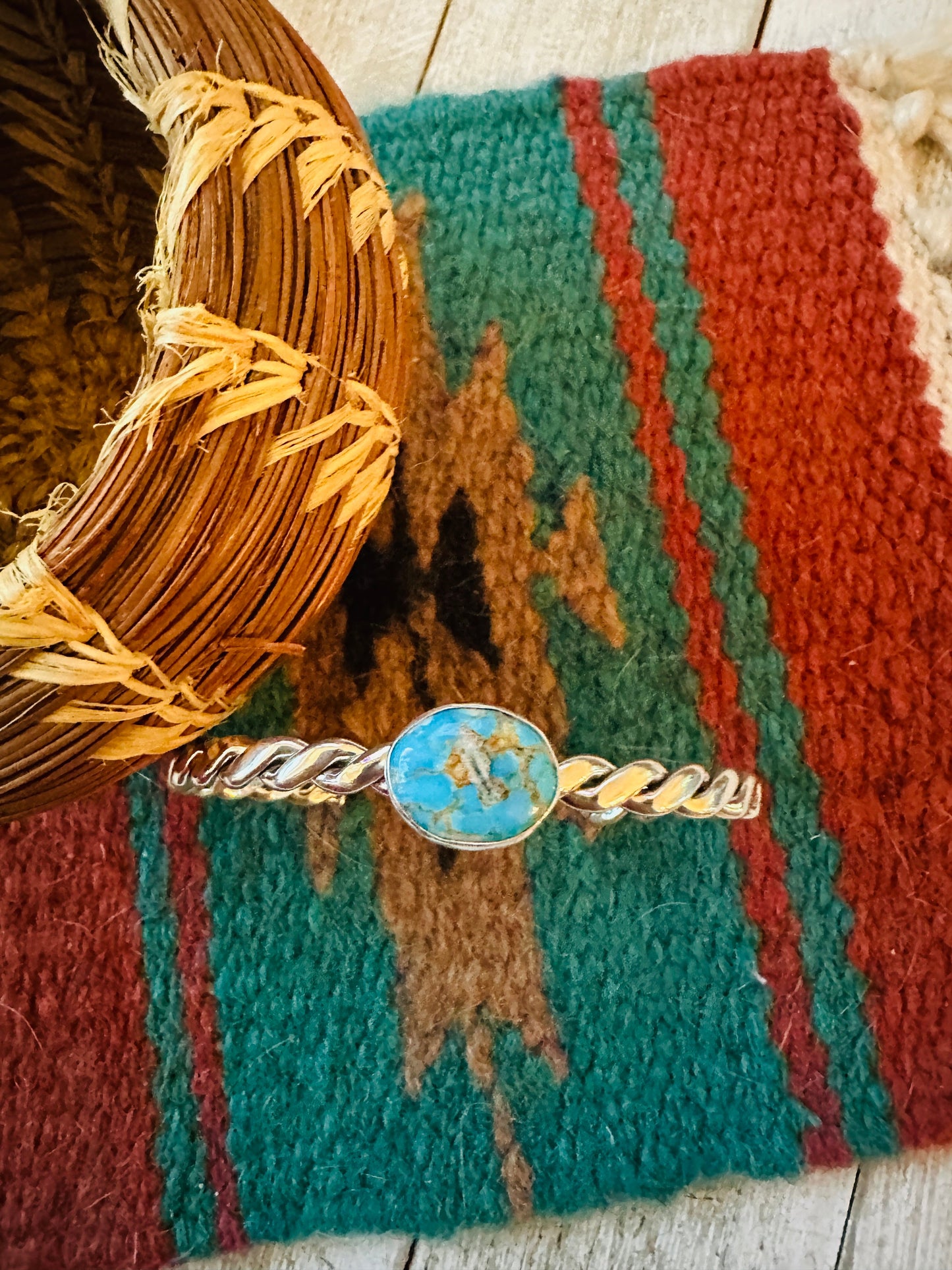 Handcrafted Turquoise & Twisted Sterling Silver Cuff Bracelet