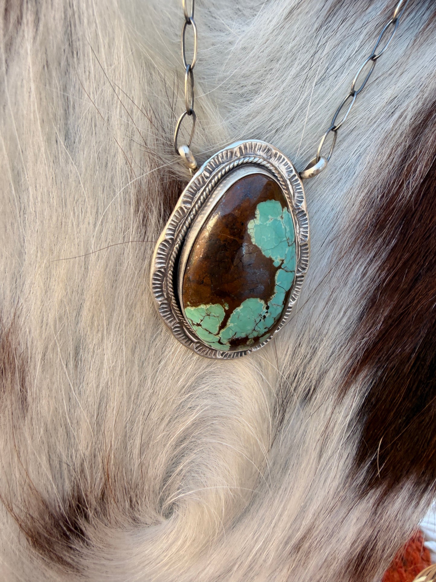 Handcrafted Number 8 Turquoise & Sterling Silver Necklace by Cordell Platero