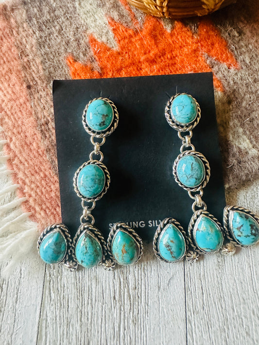 Handcrafted Turquoise And Sterling Silver Dangle Earrings
