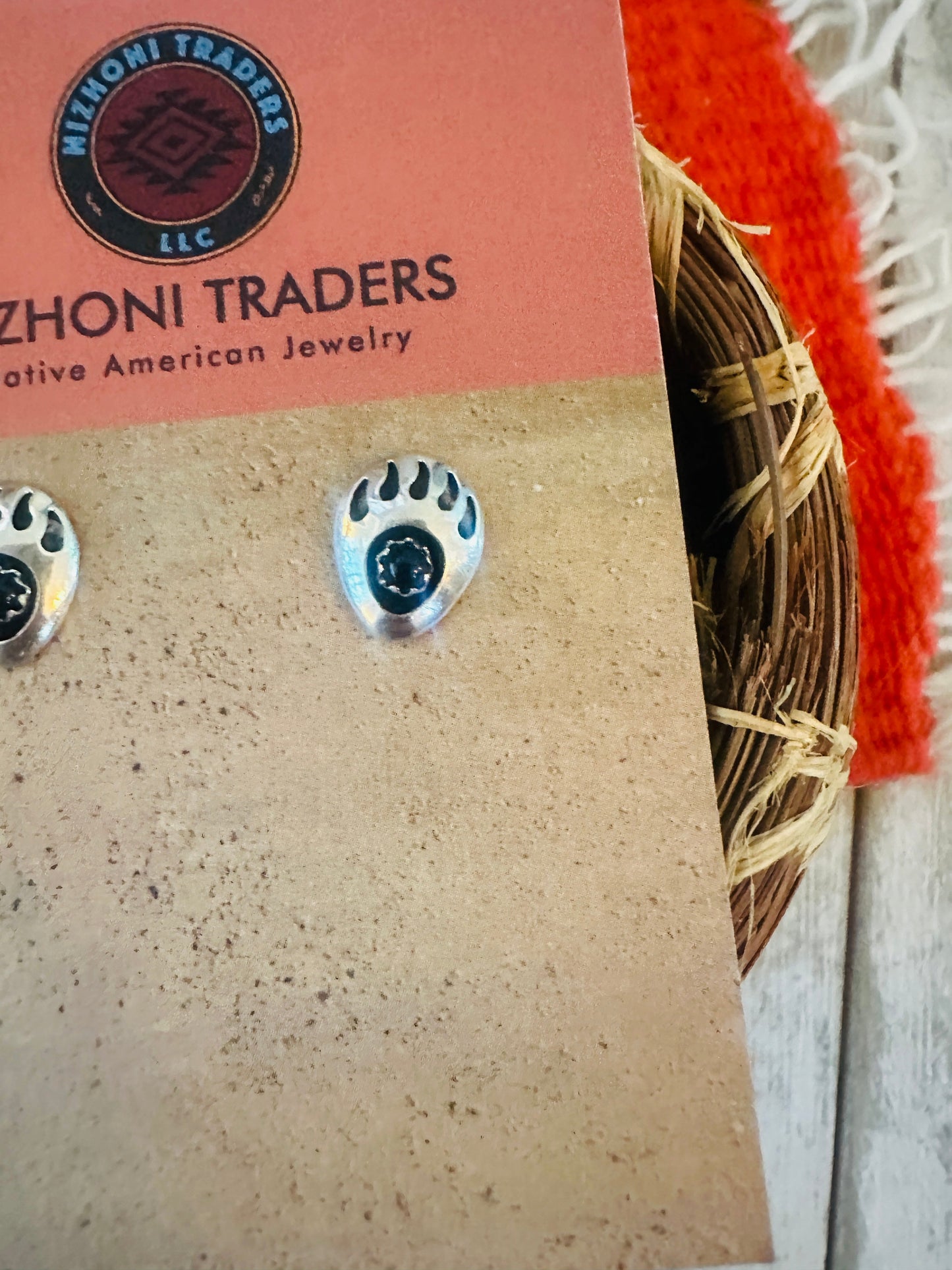 Handcrafted Black Onyx & Sterling Silver Bear Paw Stud Earrings
