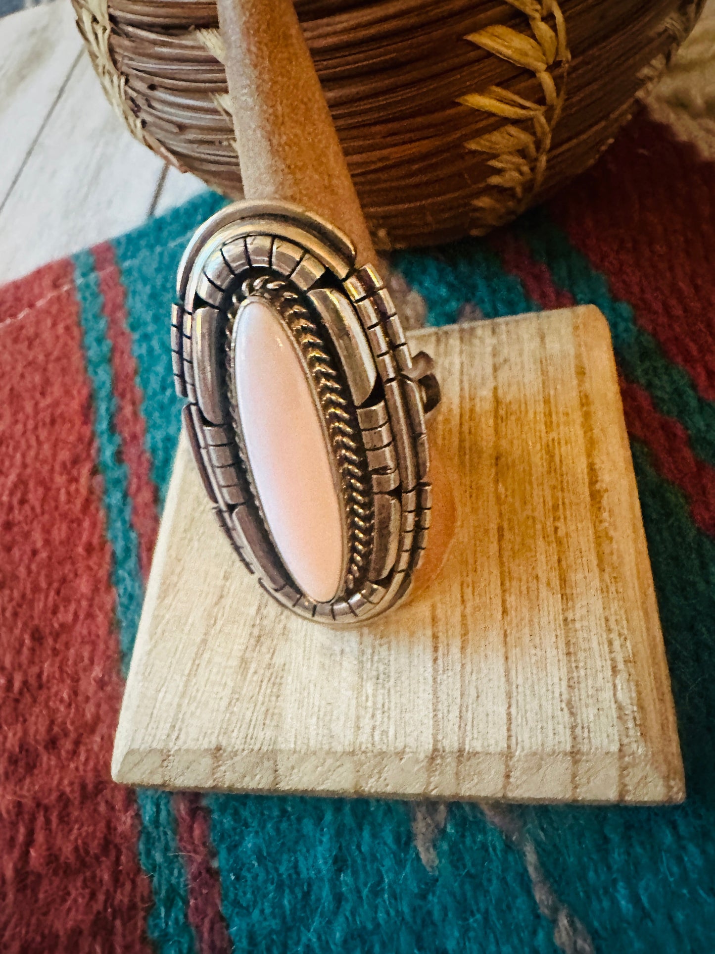 Handcrafted Sterling Silver & Queen Pink Conch Adjustable Ring