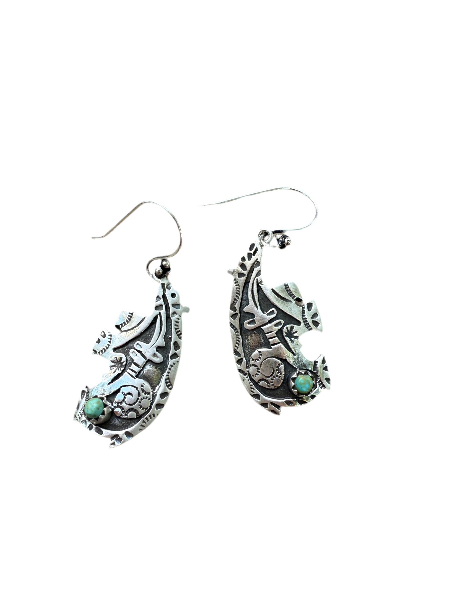 Handmade Turquoise and Sterling Silver Bear Dangles