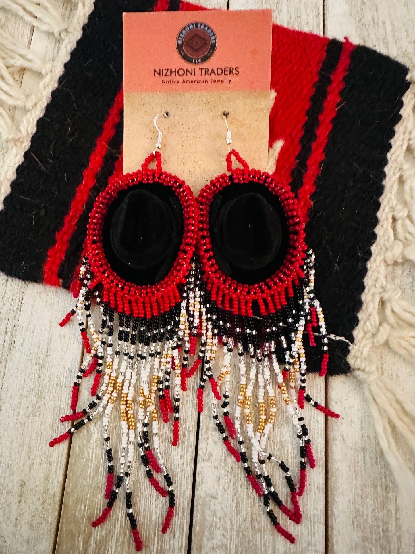 Handcrafted Beaded Cowboy Hat Dangle Earrings