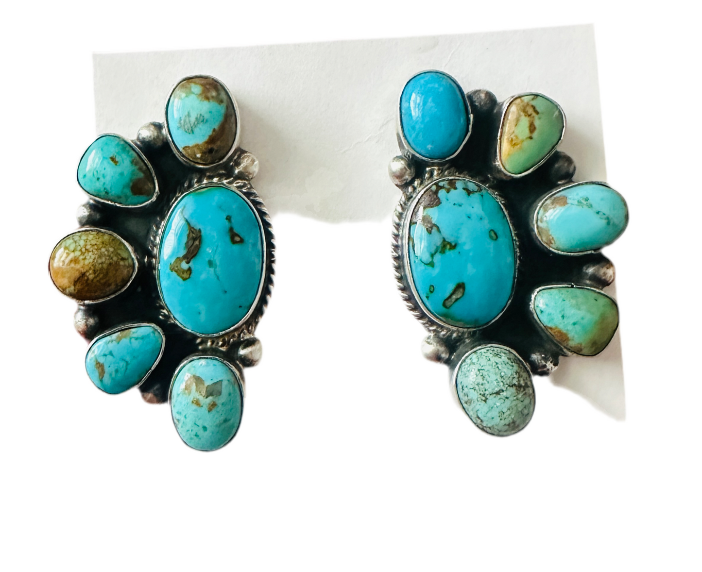 Handcrafted Sterling Silver & Turquoise Cluster Post Earrings