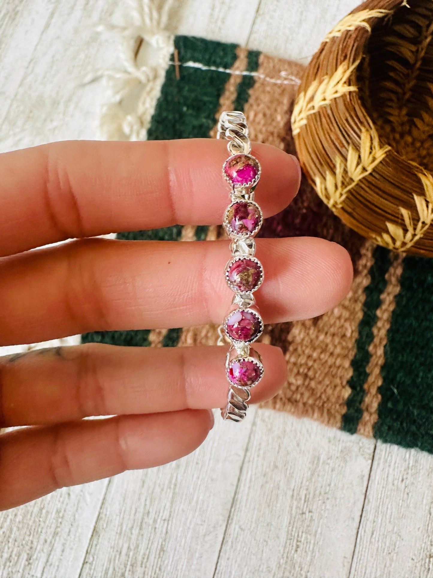 Handcrafted Pink Dream Mojave & Sterling Silver Cuff Bracelet
