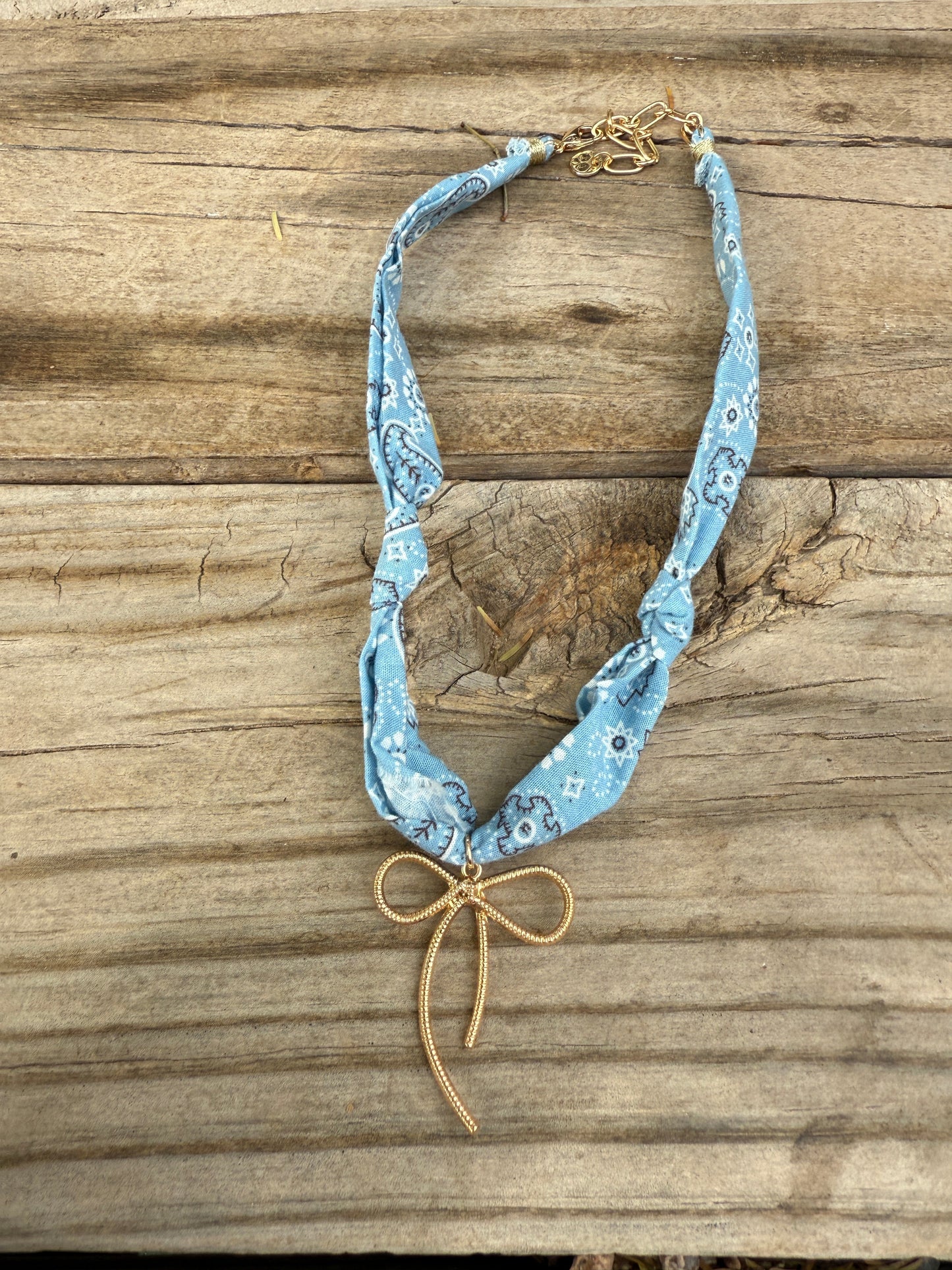 "THE GOLDEN COLLECTION" Handmade Bandana Charm Necklace LIGHT BLUE
