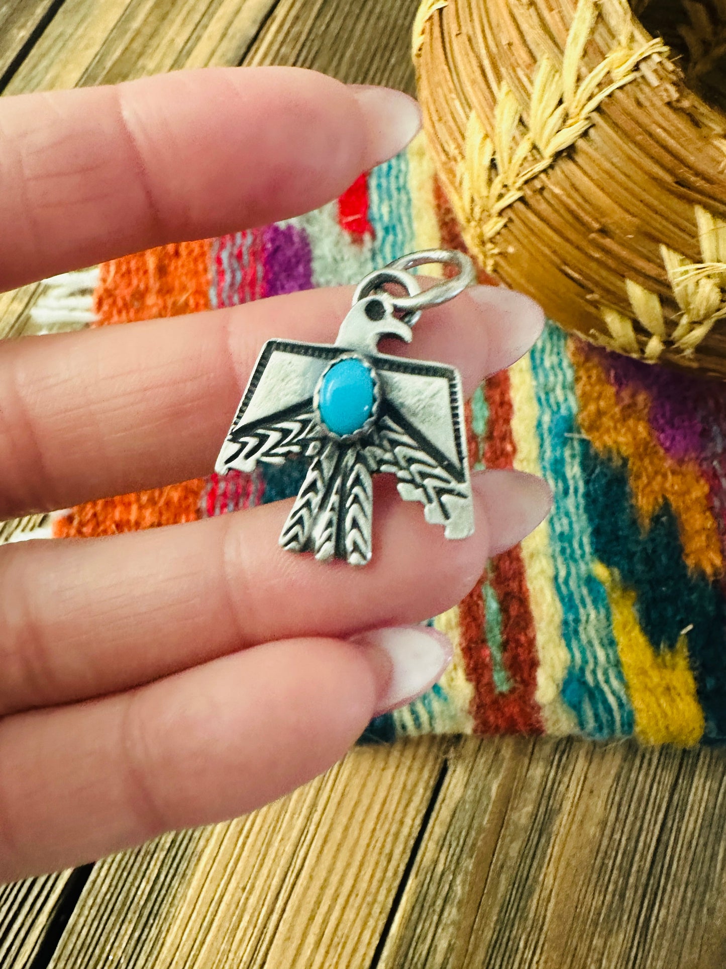 Handcrafted Sterling Silver & Turquoise Thunderbird Pendant