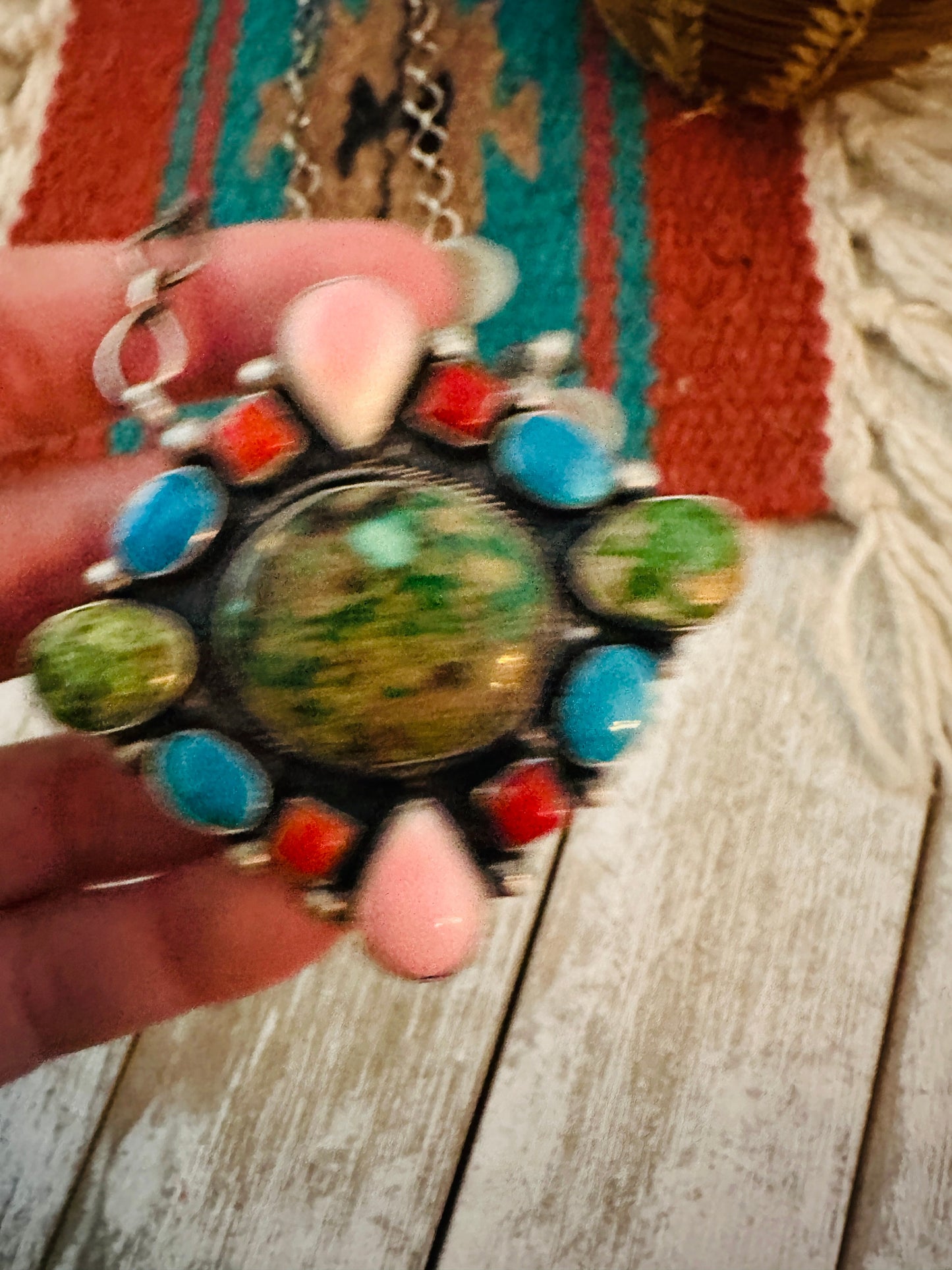 Handcrafted Sterling Silver & Multi Stone Cluster Necklace