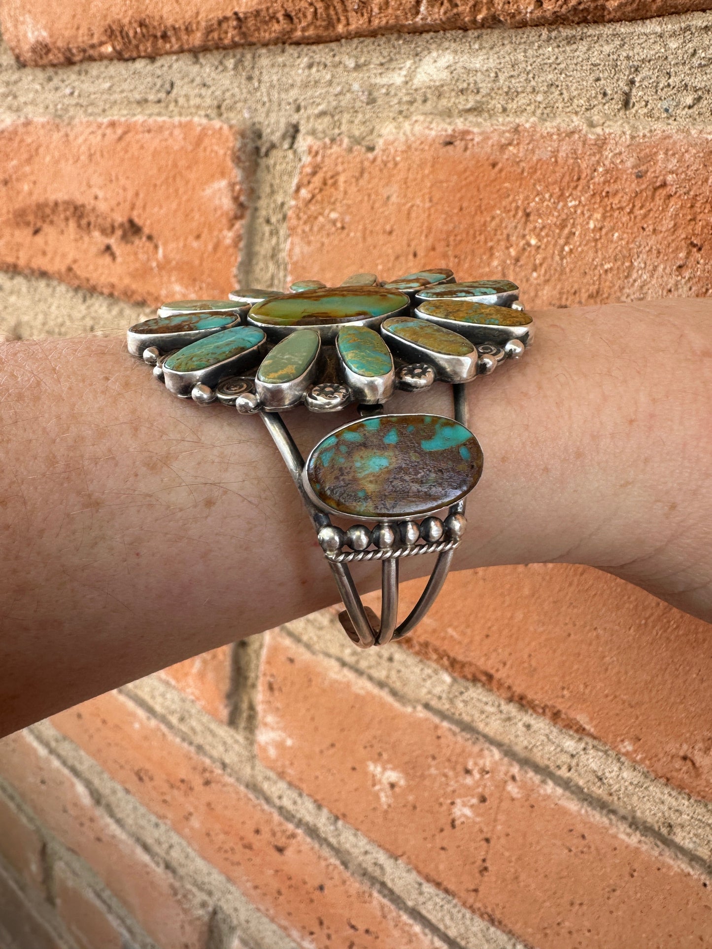 Jacqueline Silver Royston Turquoise & Sterling Cluster Cuff /
