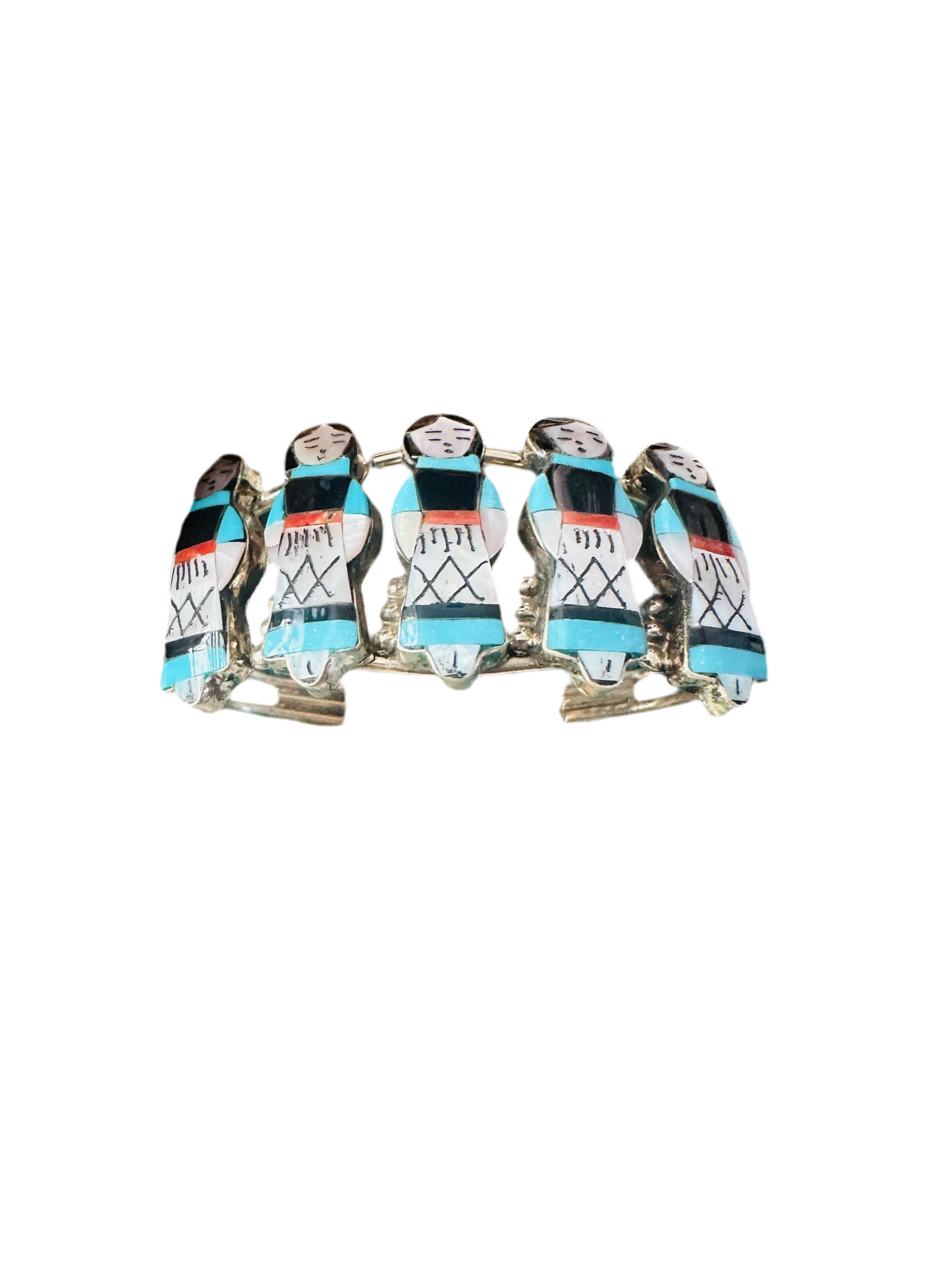 Handcrafted Sterling Silver & Multi Stone Inlay Maiden Girl Cuff Bracelet D