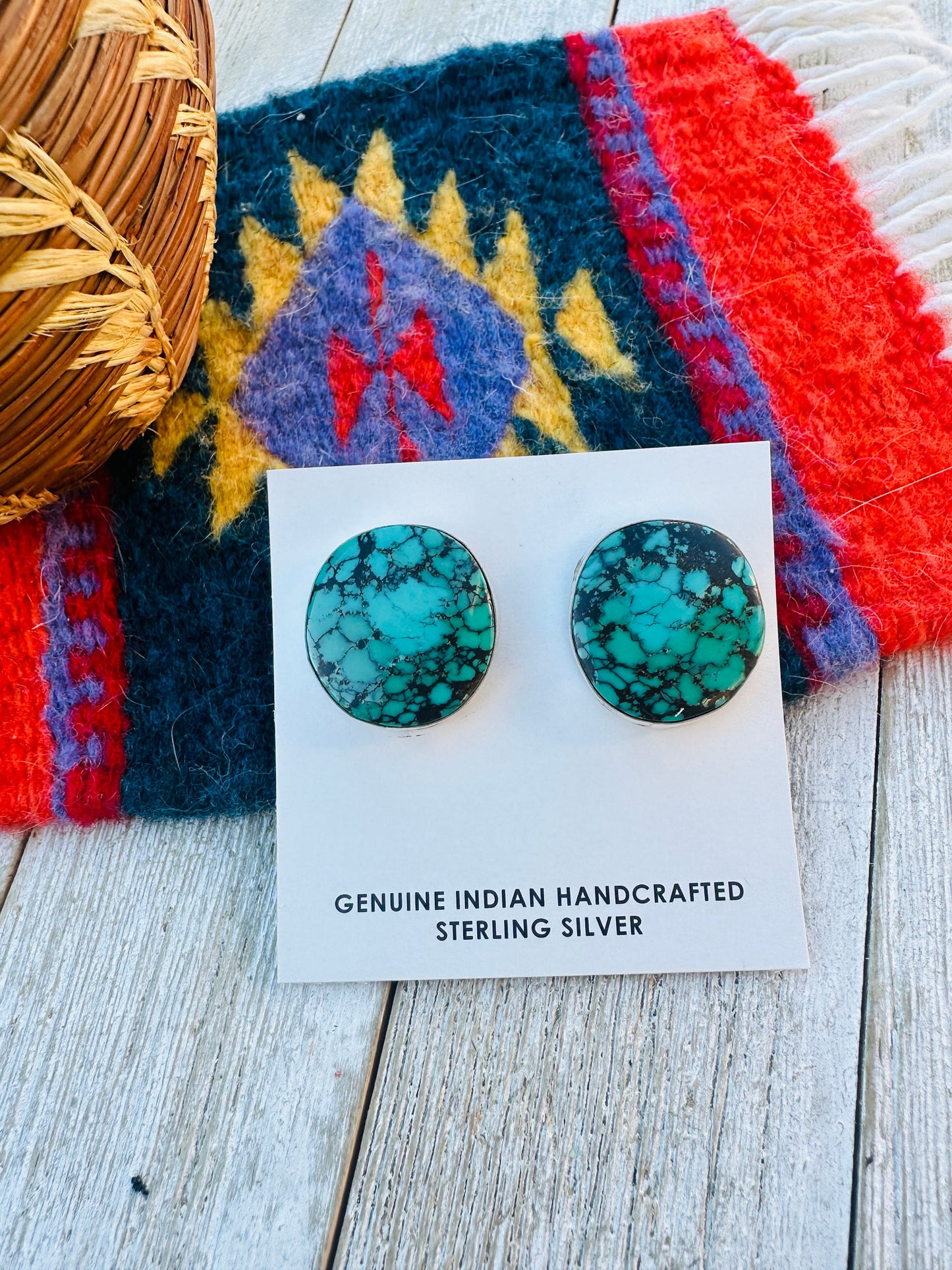 Handcrafted Kingman Web Turquoise & Sterling Silver Post Earrings