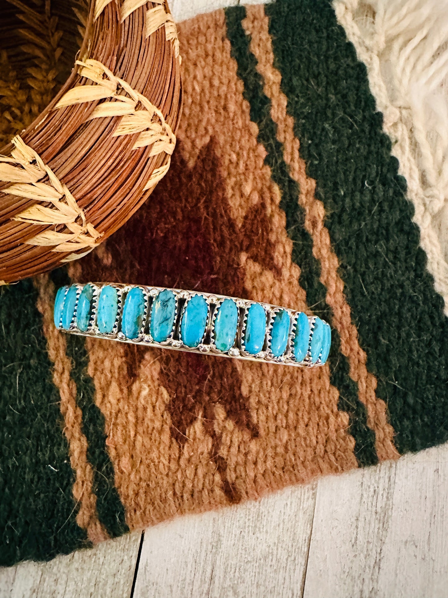 Kingman Turquoise & Sterling Silver Cuff Bracelet /