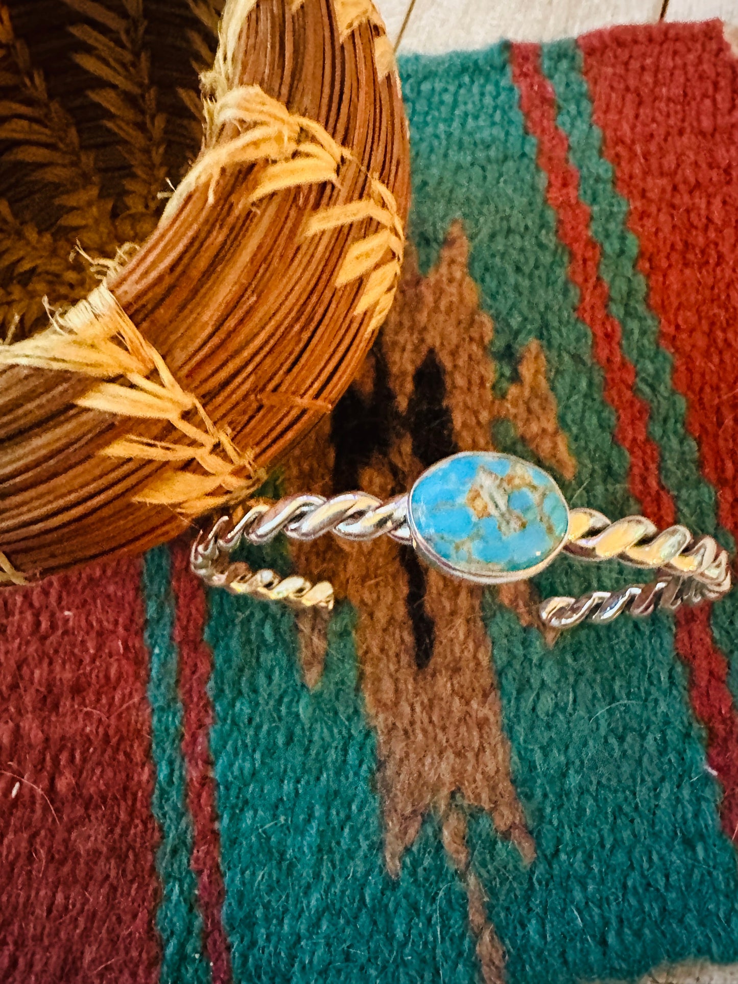 Handcrafted Turquoise & Twisted Sterling Silver Cuff Bracelet