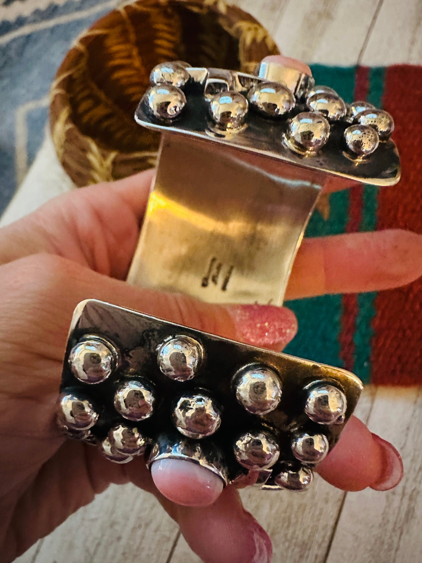 Handcrafted Sterling Silver & Queen Pink Conch Cross Cuff Bracelet By Chimney Butte /