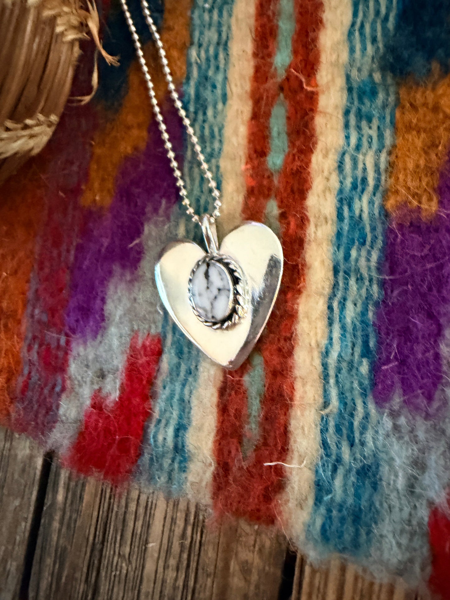 Handcrafted Sterling Silver & White Buffalo Heart Pendant by Joseph Martinez