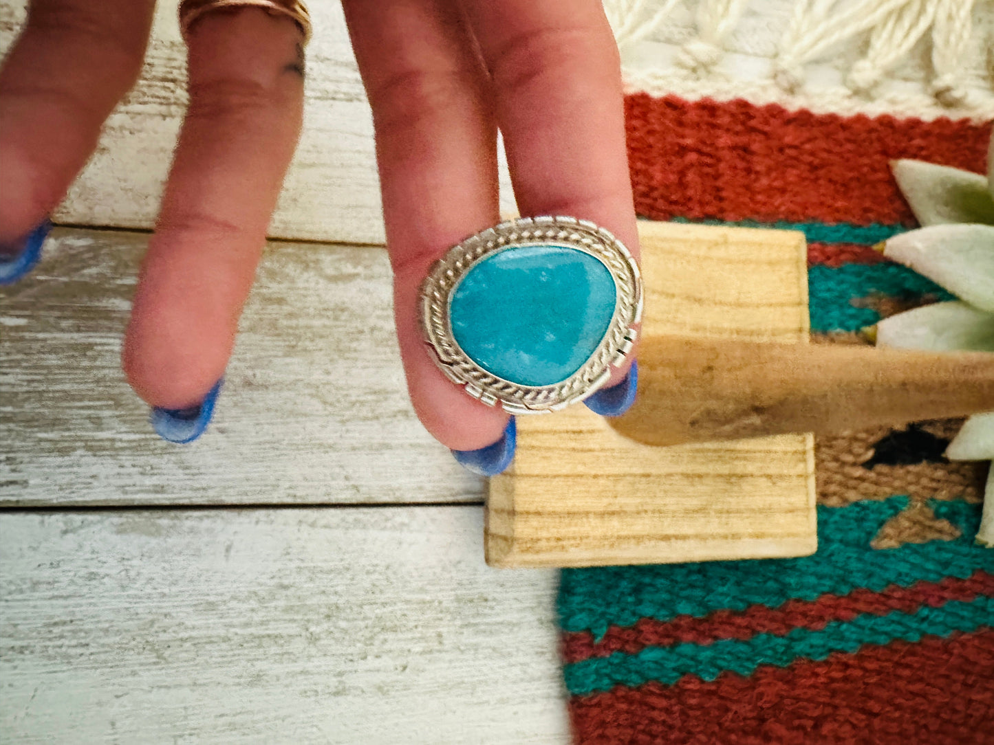 Navajo Kingman Turquoise & Sterling Silver Ring Size 5.75