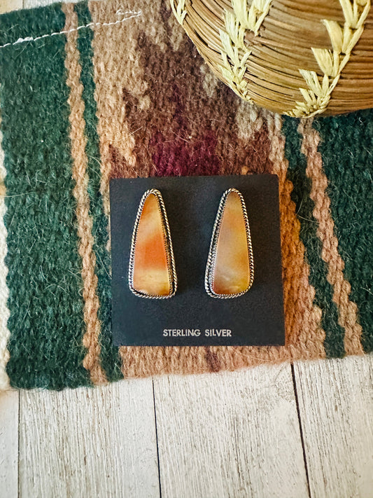 Handcrafted Jasper Sterling Silver Post Earrings Signed