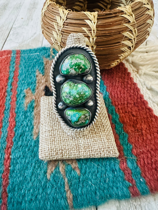 Handcrafted Sonoran Mountain Turquoise & Sterling Silver Ring Chimney Butte Size 9