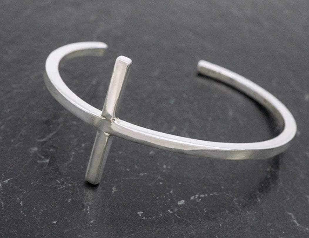 Cross Cuff Sterling Silver Bracelet