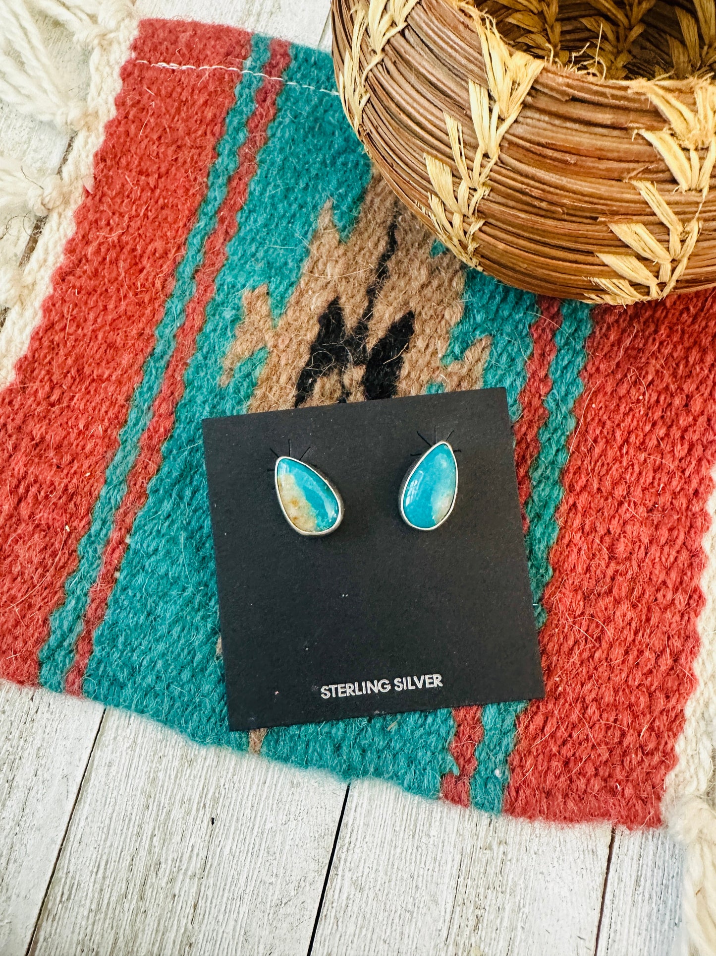 Handcrafted Turquoise & Sterling Silver Teardrop Stud Post Earrings