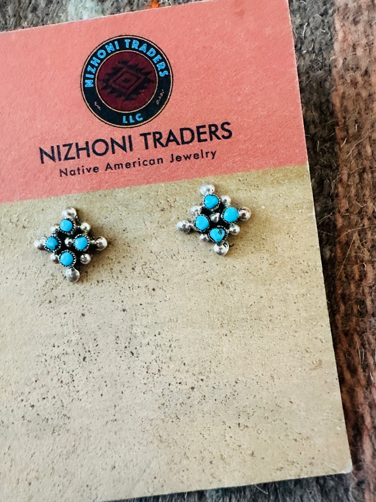 Handcrafted Sterling Silver & Turquoise Petit Point Stud Earrings