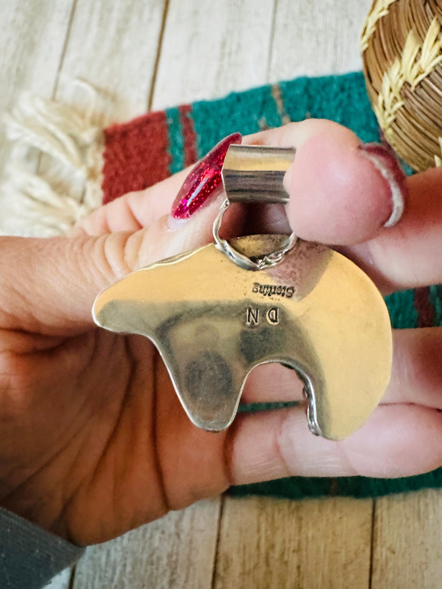 Handcrafted Turquoise & Sterling Silver Inlay Fetish Bear Pendant