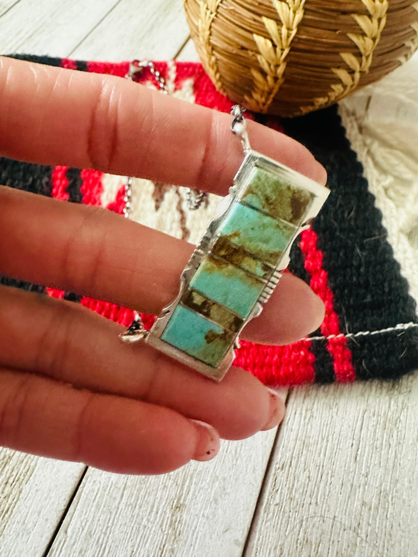Handcrafted Turquoise & Sterling Silver Inlay Bar Necklace