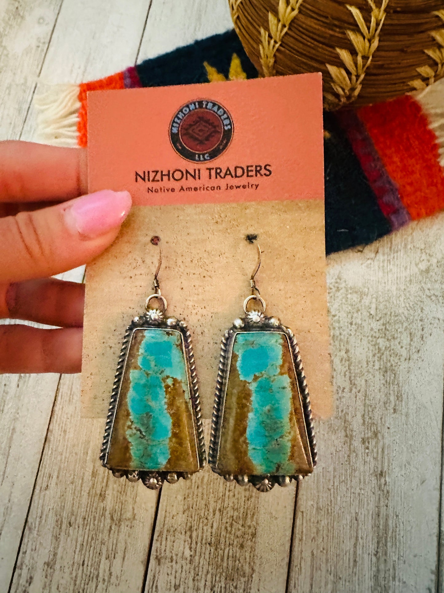 Handcrafted Number 8 Turquoise And Sterling Silver Dangle Earrings