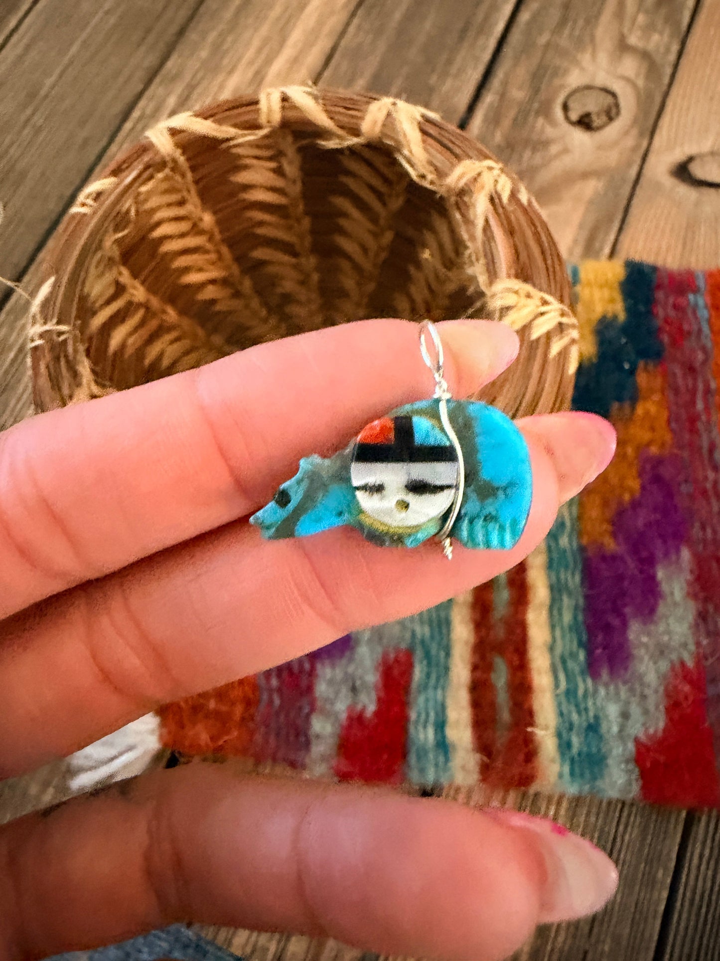 Hand Carved Multi Stone Bear Pendant by Darren Boone
