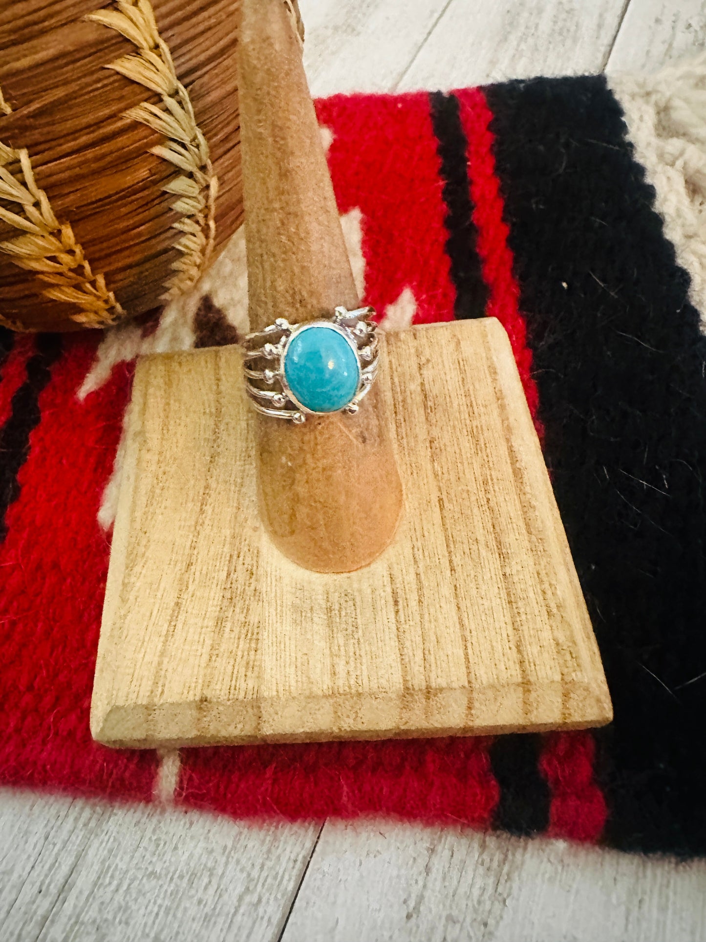 Handcrafted Sterling Silver & Turquoise Ring Size 7