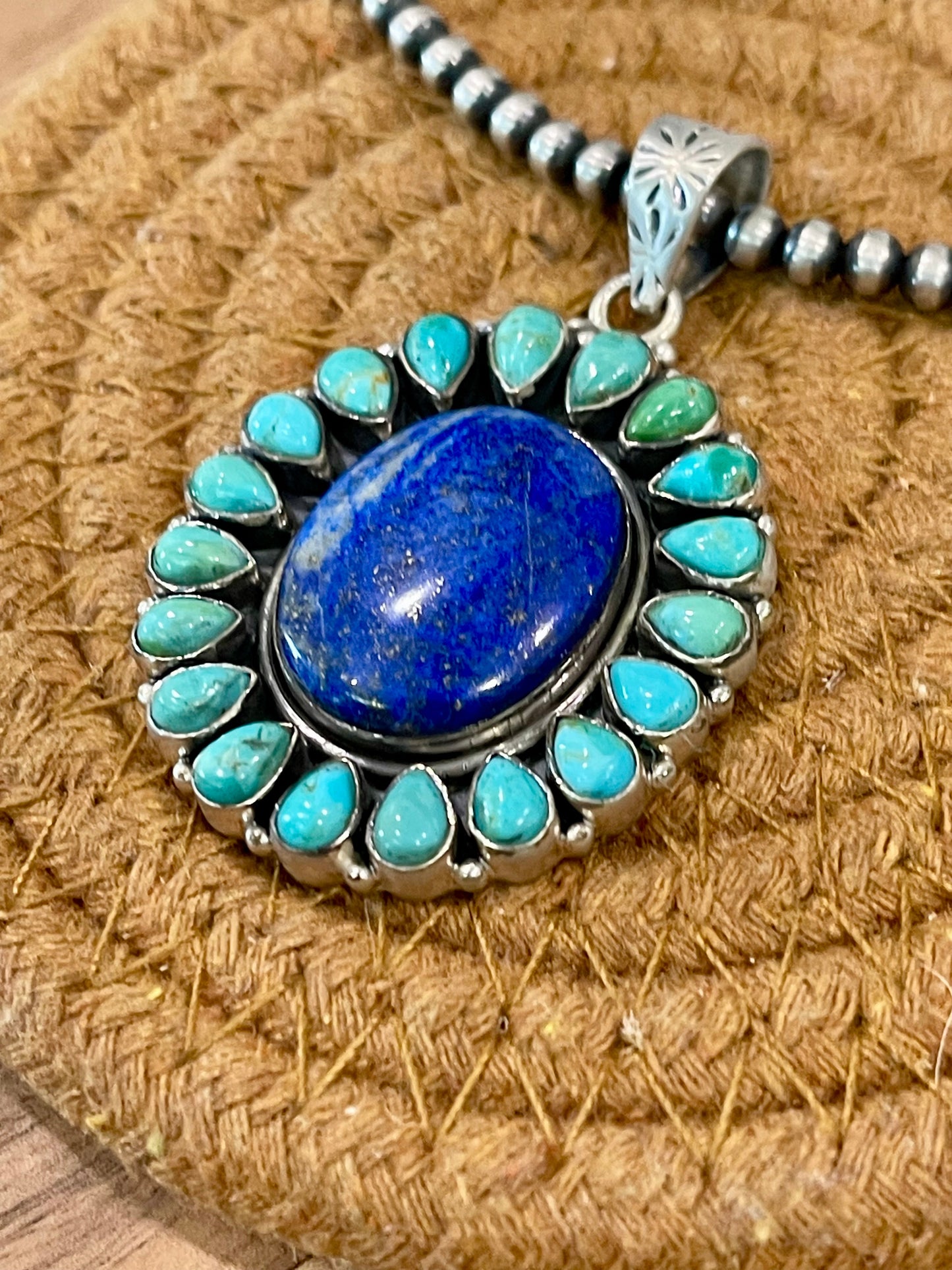 Handcrafted Sterling Silver, Lapis & Kingman Turquoise Cluster Pendant