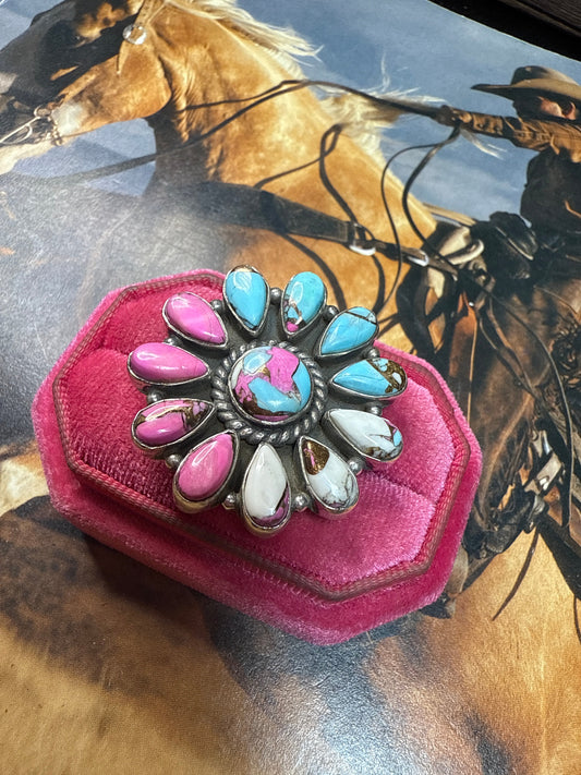 Handmade Cotton Candy Sterling Adjustable Cluster Ring