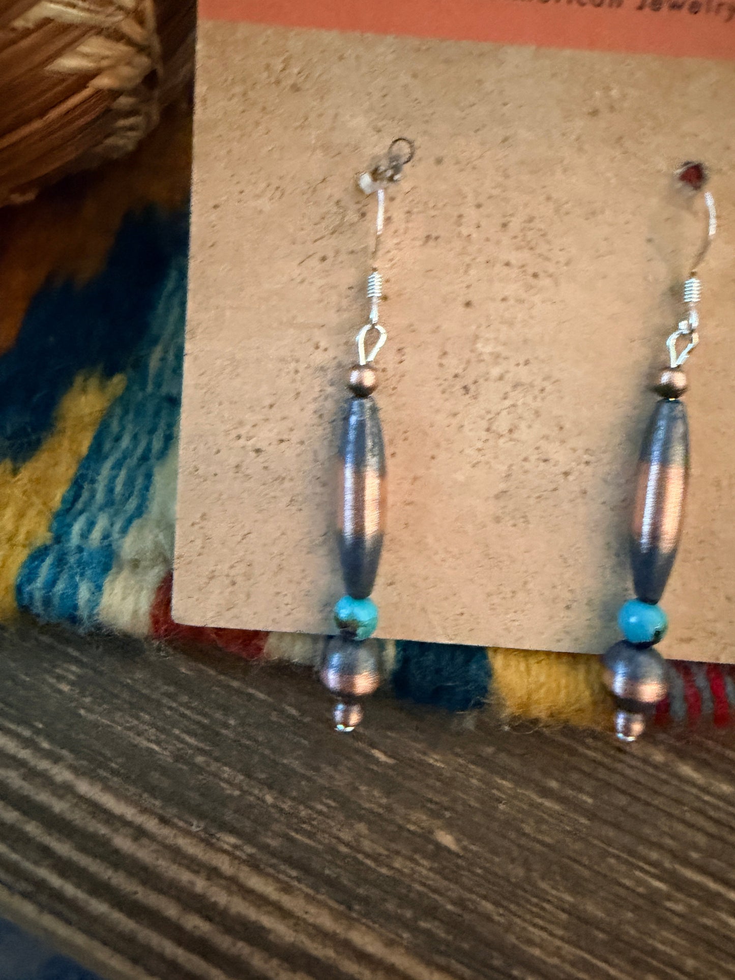 Handcrafted Copper & Turquoise Beaded Dangle Earrings